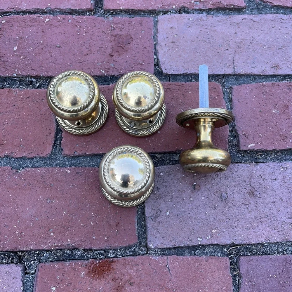 Gold Brass Twist Rope Door Knob Estate 2 Pair Brass NOS - KNOBS Some Hardware